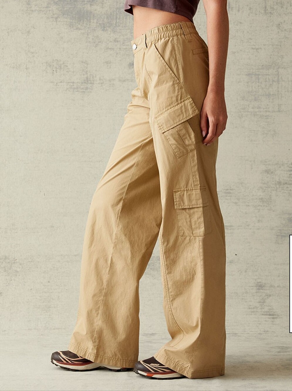 Pacsun Low Rise Puddle Wide Leg Cargo Pants Khaki Women's Elastic Waist size M. - Picture 3 of 16